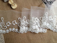 Embroidered 2.72'' Width Off White Nylon Mesh Trim Lace for Bridal Dress Decoration