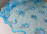 Luxurious Embroidery Ice Blue Beaded Lace Fabric With Ginkgo Leaf Gold Pearl