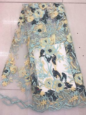 Gold Silver Sequin Fabric , Multi Colored Embroidered Floral Dress Lace Fabric