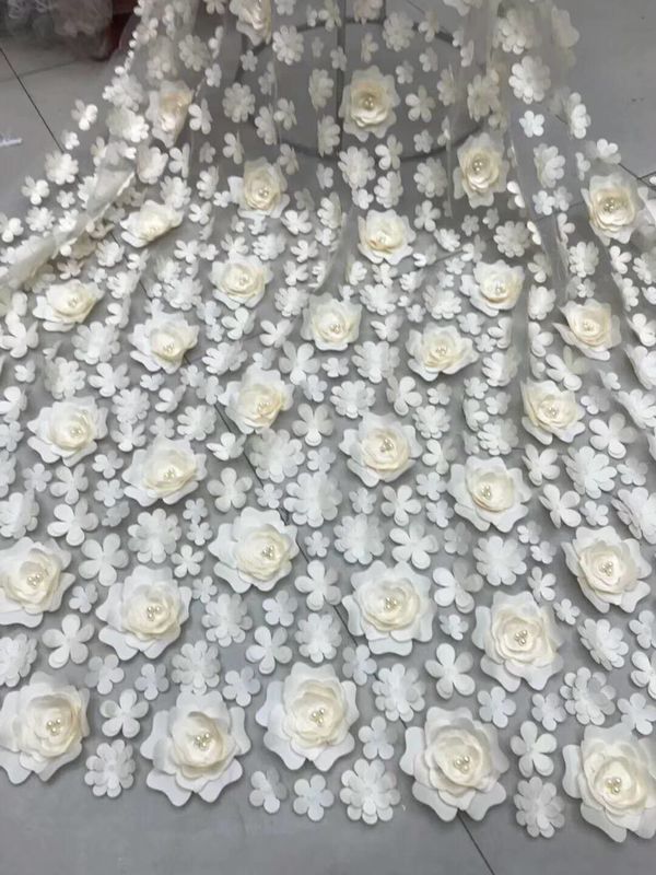 3D Embroidered Flower Beaded Wedding Gown Lace Fabric